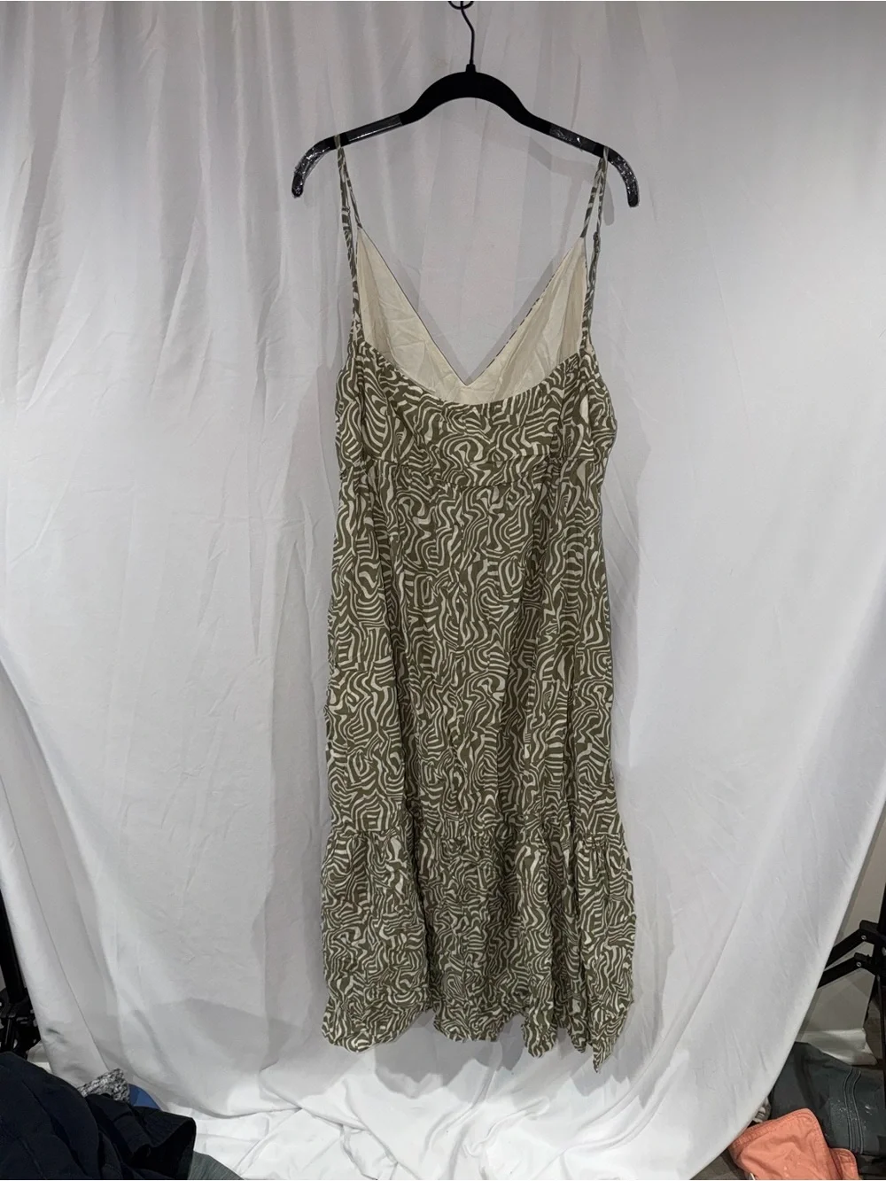Abercrombie & Fitch Dress Maxi Olive Patterned Spaghetti Strap Cut Out XXL